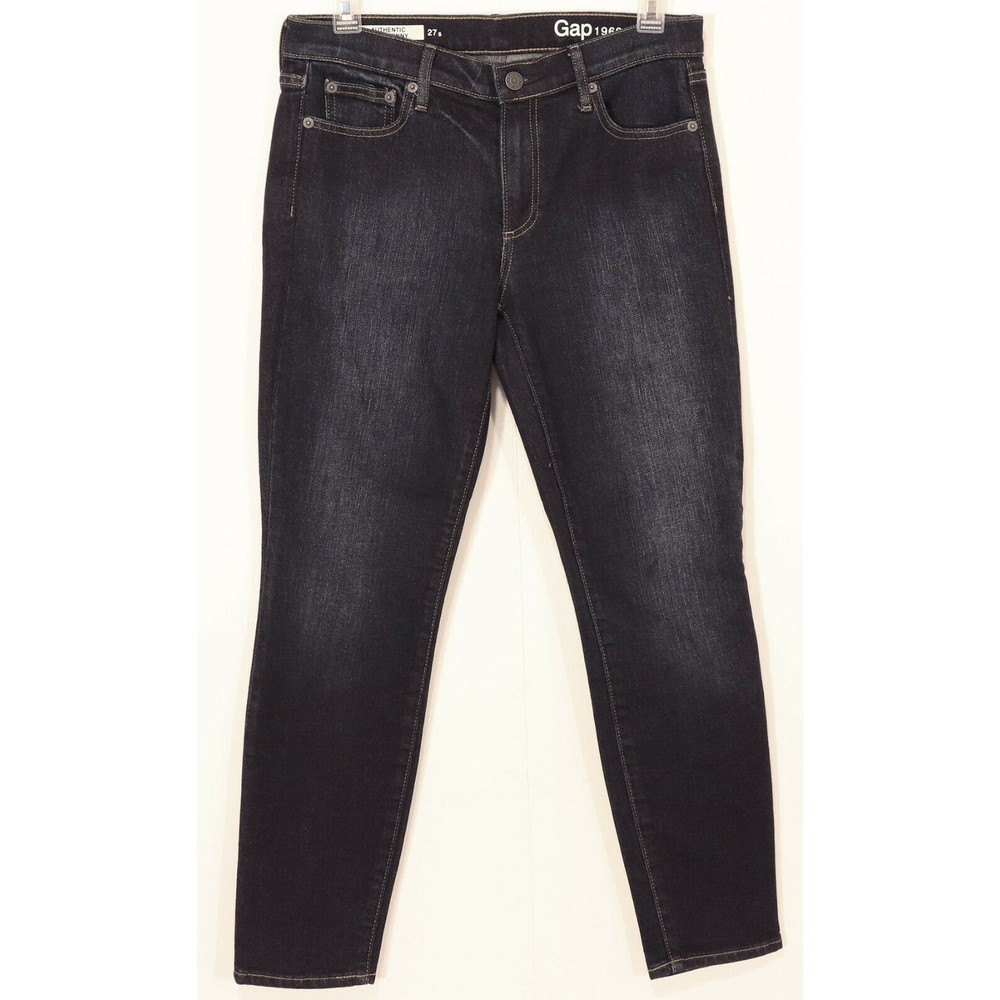 Gap Womens Authentic True Skinny Ankle Jeans 27 S Short Dark Wash Stretch Blue
